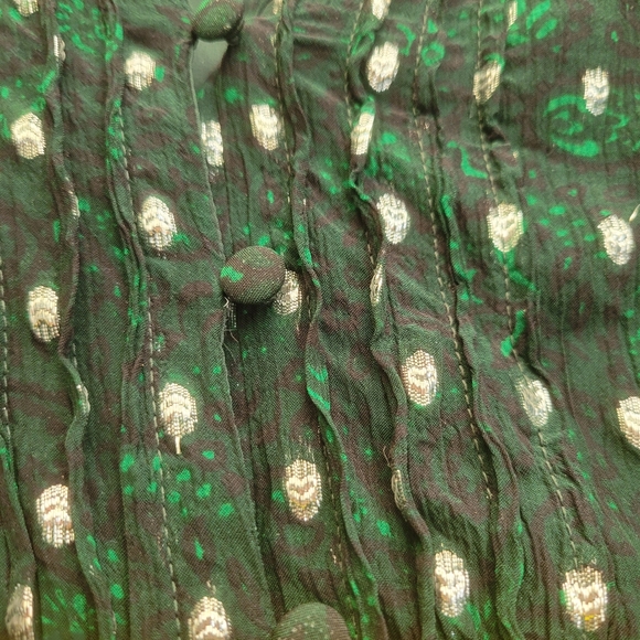 LOFT metallic foil pattern emerald green silver festive party dress puff sleeve - Picture 5 of 15